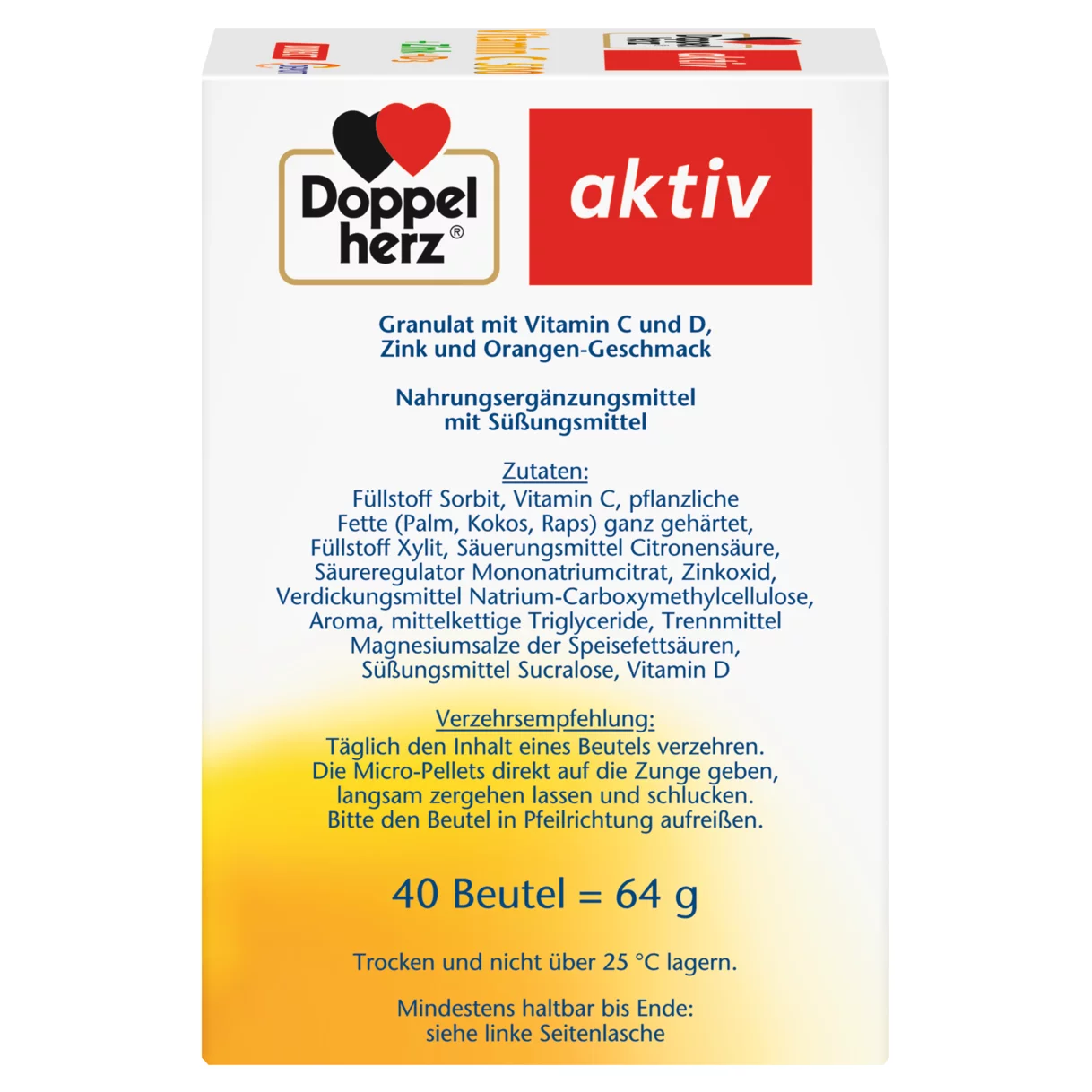 Abbildung der Produktverpackung Doppelherz aktiv Vitamin C 500 DIRECT Seitenansicht rechts